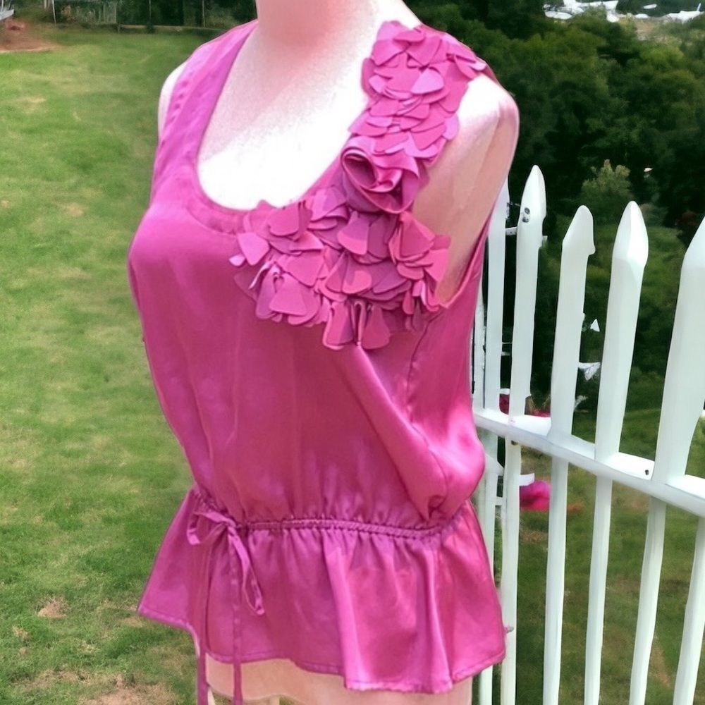 ELLE WOMENS EXTRA SMALL TOP BLOUSE SLEEVELESS FLORAL DETAIL EMBELLISHED